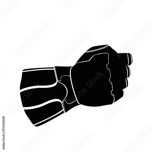 Принти на полотні Black and white silhouette of a medieval knight's glove, showcasing historic armor design