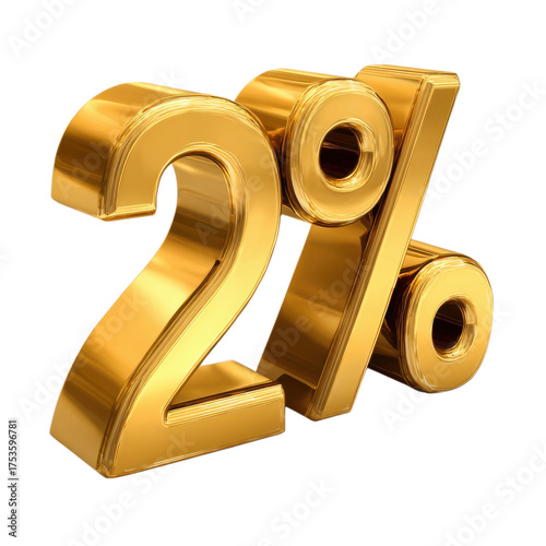 Gold 2 percent symbol on transparent bg
