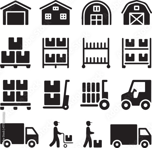 logistics and warehousing icon pack storage management transport handling inventory delivery vector ai eps png