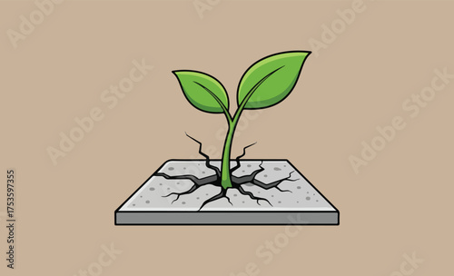 Green sprout breaks through cracked concrete symbolizing resilience and growth