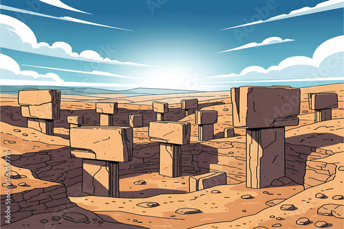 G bekli tepe ancient landscape illustration