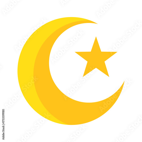 Crescent Moon and Stars Icon – Yellow Nighttime Crescent Symbol, Dreamy Sky Vector Illustration
