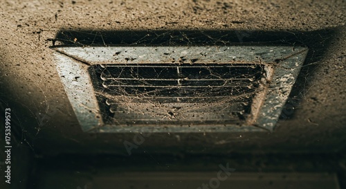 Close up of a dusty and old ventilation system on the ceiling