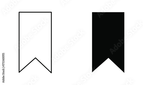 Minimalist vector illustration of two black bookmark icons side by side, one outlined and one solid, on a clean white background