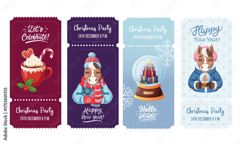 Fototapeta premium Christmas Party and New Year Ticket Invitations Set