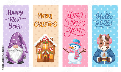 Vertical Banners with Christmas and New Year Characters