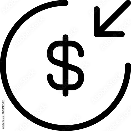Illustration of a dollar sign with arrow, a symbol for cost reduction