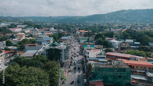 Aerial View of Street with Mountainous Backdrop in Angono, Rizal, Philippines