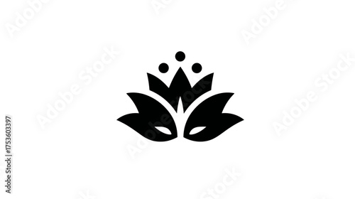 Stylized black lotus flower icon with decorative dots, elegant floral symbol in a simple flat design vector illustration
