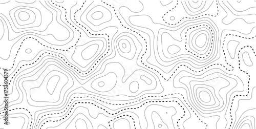 Geography landscape Topo contour map on white background, Topographic contour lines. Seamless pattern with lines Topographic map. Geographic mountain relief diagram line wave carve pattern. 
