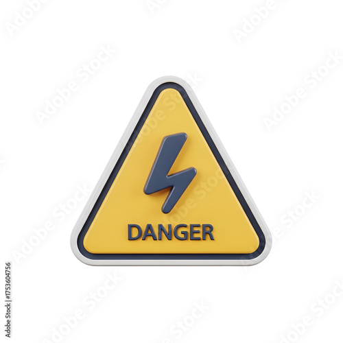 Free Download 3d render of a yellow triangle danger sign with lightning bolt isolated on transparent background - GFXLoad