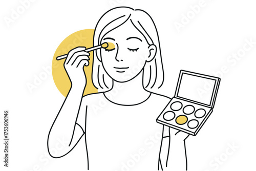 Minimalist art of person applying eye makeup with cosmetic palette