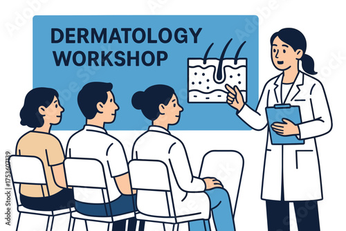 Dermatology workshop presentation with medical expert and engaged audience in learning environment
