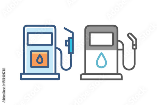 Simple line art icons depicting gas pumps for fuel and energy