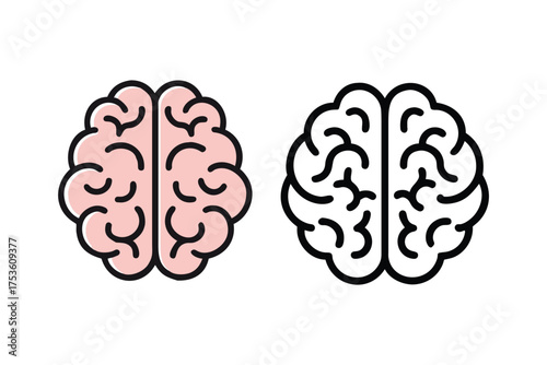 Illustration of two human brain hemispheres one colored and one outlined