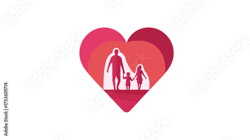 Loving family concept with parent and child silhouettes in a red heart shape. Symbolizing care, protection, and togetherness.