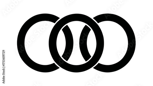 Abstract graphic of three interconnected black rings symbolizing unity, teamwork, and strong connection. Minimalist design on a white background.