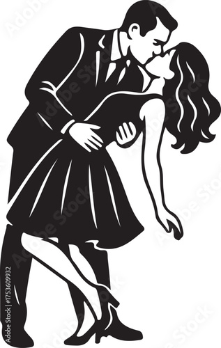 Vector art of retro illustration of a couple kissing