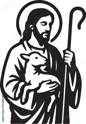 Vector art of jesus christ holding a lamb