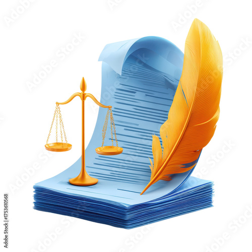 Justice symbols and legal docs combined