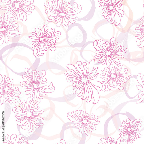 Seamless watercolor floral texture. Pattern with bubble and flower brush stro...