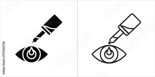Vector art of eye drop icon, applying liquid to eye, black and white vector illustration