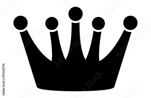A striking black crown with a solid base and five points topped with orbs The design is modern and minimalist perfect for a logo or symbol