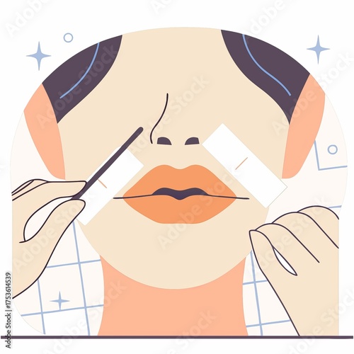 Female face, hair removal above the upper lip. Cartoon minimalist illustration in flat art style