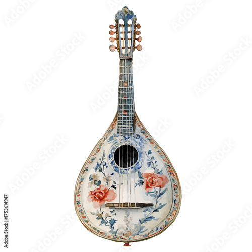 watercolor vector of Balalaika, isolated on a white background.