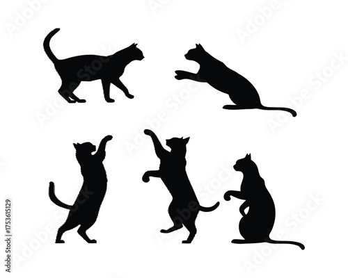 Black cat silhouettes collection various poses on a white background playful and elegant feline illustration for graphic design and creative projects