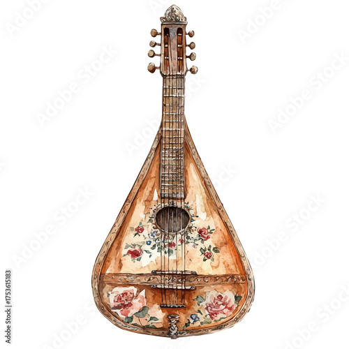 watercolor of Balalaika, vector, isolated on a white background.