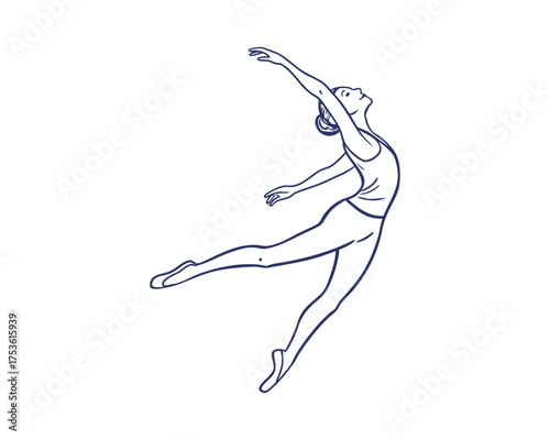 Elegant ballerina in graceful pose artistic line drawing minimalist vector illustration isolated on white background for creative projects and design concepts