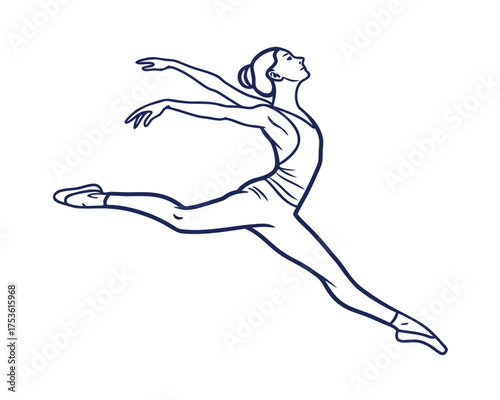 Elegant ballerina in graceful leap isolated vector illustration perfect for dance school promotional materials and artistic designs showcasing movement and poise