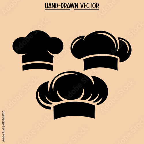 Professional Chef Hat Hand-Drawn Icon Black and White