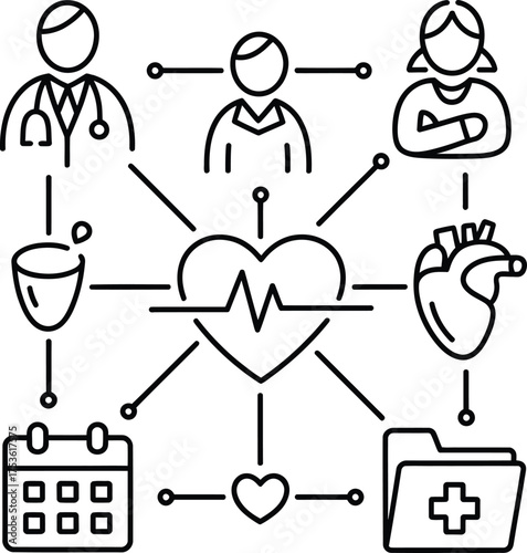Healthcare network connecting patients doctors and medical information