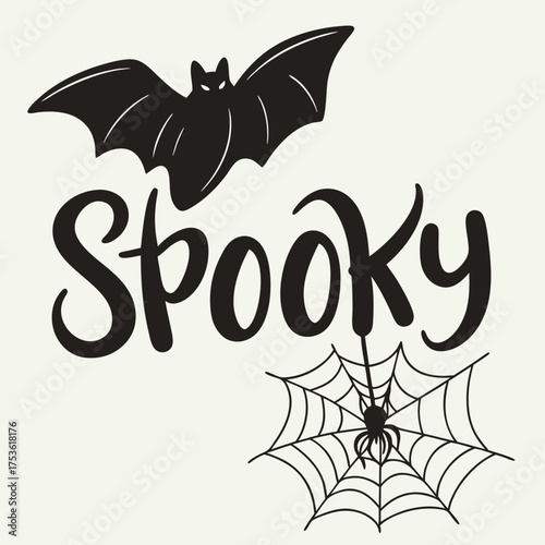 Hand drawn spooky bat spider web halloween themed design vector
