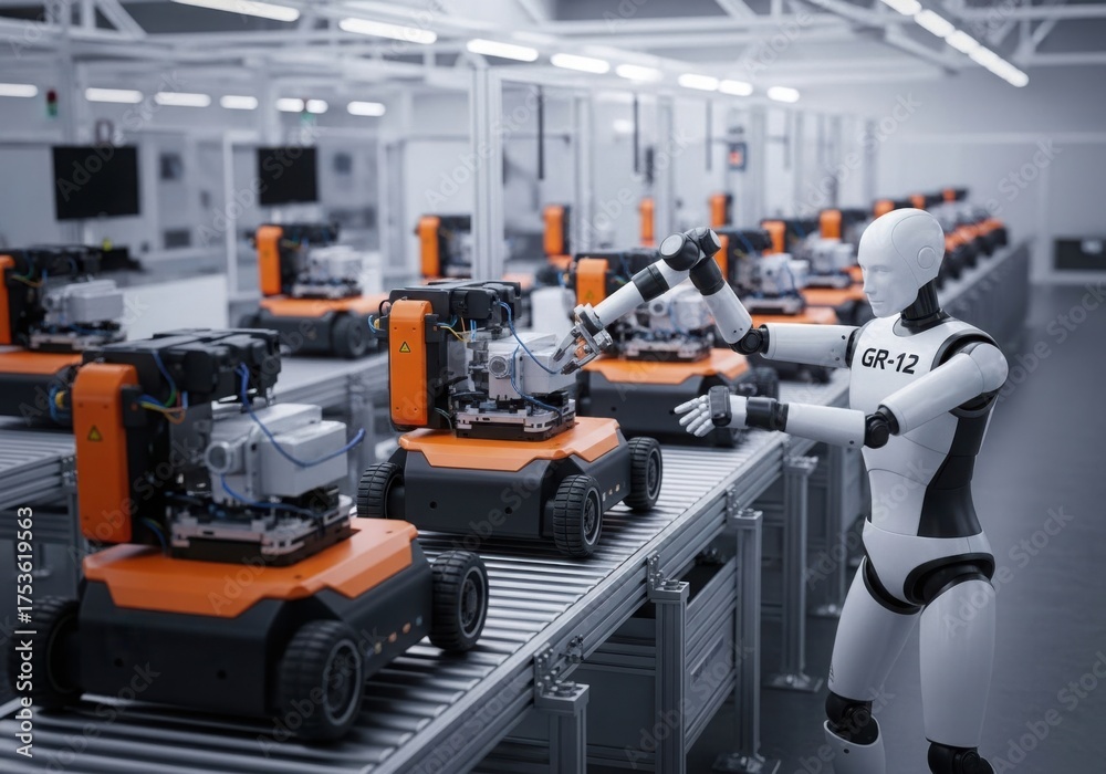 Fototapeta premium Advanced robotics and automated production line in a modern manufacturing facility illustration