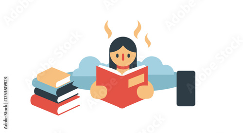 A person enjoying a warm bath with a book, phone left outside the bathroom