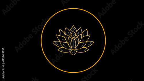 Golden lotus flower symbol in a glowing circular frame on a sleek black background, perfect for spiritual, wellness, yoga, and zen concepts.