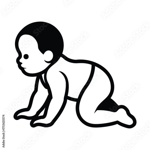 Baby Crawling Outline Symbol Isolated on White Background