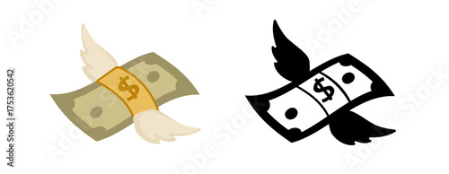 Depicting the idea of money with wings, symbolizing financial freedom or loss.