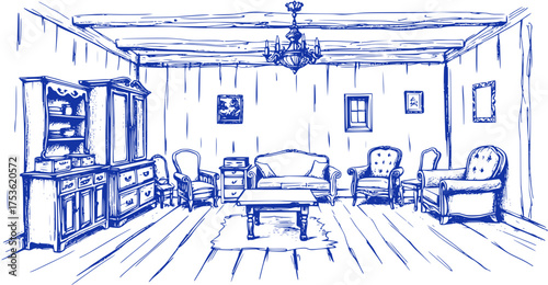 Rustic Interior: A Cozy Room Sketch