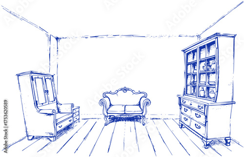 Antique Room Sketch: Furniture and Interior