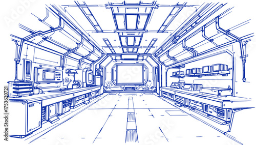 Futuristic Laboratory Interior Sketch