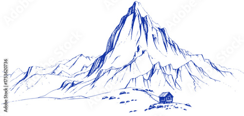 Majestic Mountain Peak, Sketch Illustration