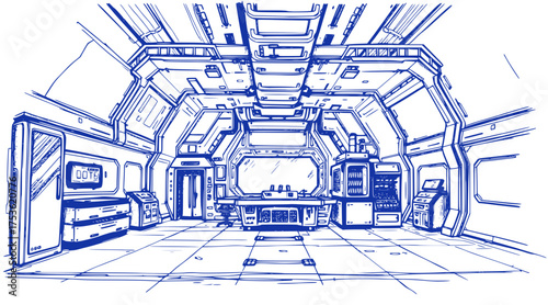 Futuristic Space Station Interior Sketch
