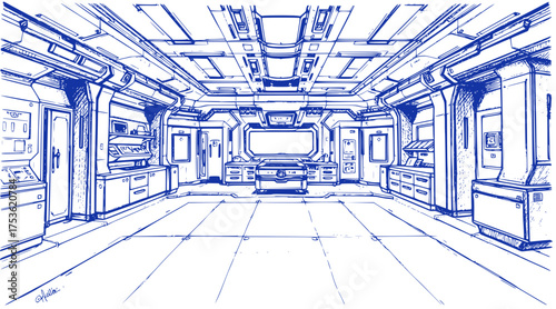 Futuristic Space Station Interior Design Sketch