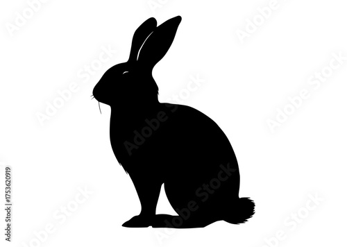 a black silhouette of a rabbit sitting on a transparent background, animal, black, profile, rabbit, sit 