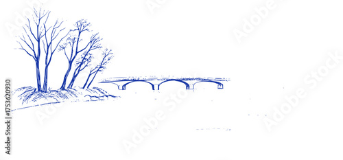 Winter Bridge: A Blue Landscape Sketch