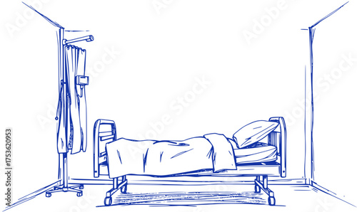 Hospital Room, Simple Sketch Illustration